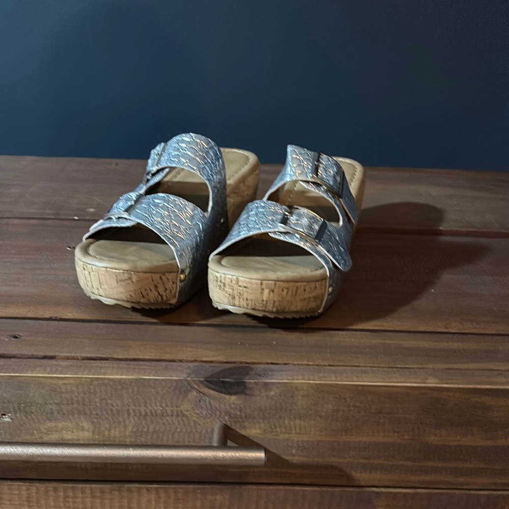 Silver Textured Platform Sandals